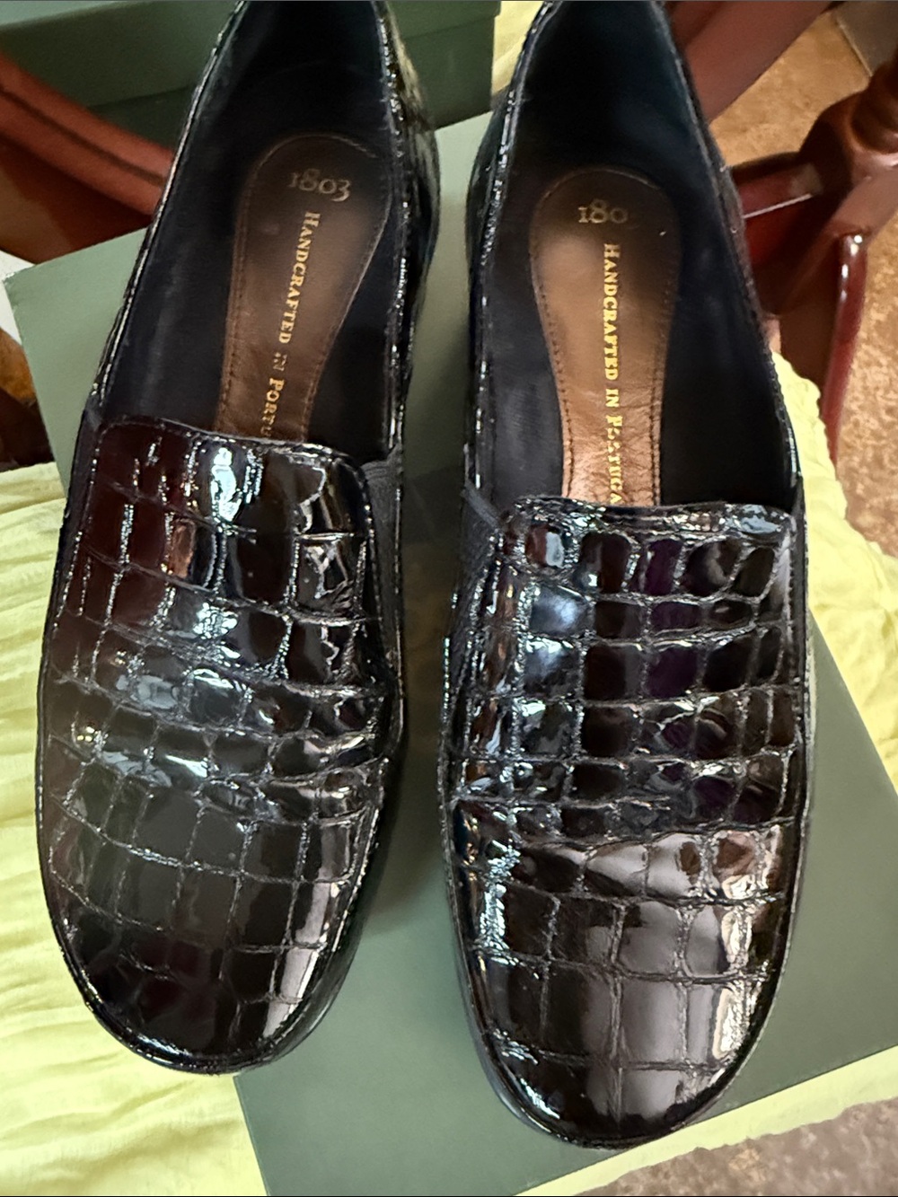 Women’s Loafer NEW 1803 Footwear Nome Black Glass Crocodile Italian Leather